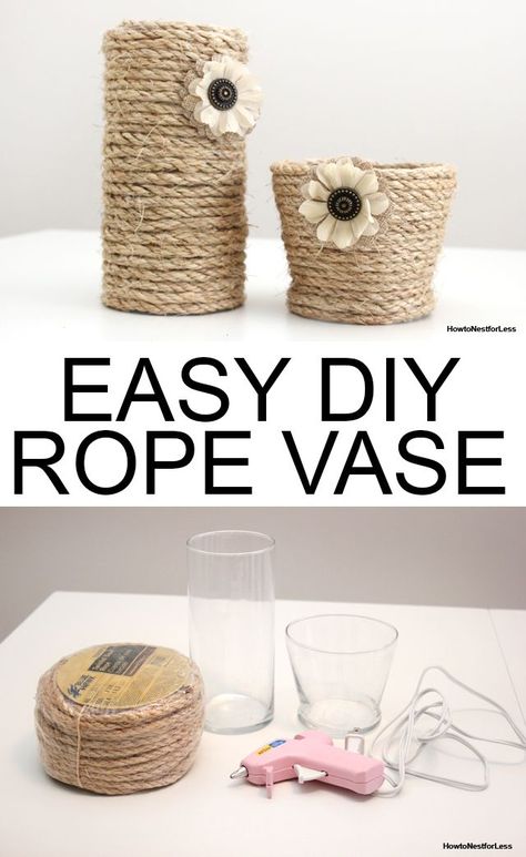 DIY Rope Vase Centerpiece. SUPER EASY beginner craft project!! Twine Crafts, Vase Centerpiece, Rope Projects, Rope Diy, Beginner Crafts, Jute Crafts, Rope Crafts Diy, Rope Crafts, Diy Vase