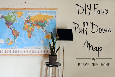 DIY Faux Pull Down Map - Brave New Home Diy Letterpress, Free Silhouette Files, Pull Down Map, Diy Map, Silhouette Curio, Homemade Home Decor, Free Silhouette, Art Decor Diy, Map Globe