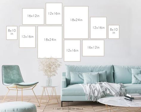 14 Gallery Wall Designs for 10 pieces of art Large Art Gallery Wall Layout, Gallery Wall Planner, Gallery Wall Layout Living Room, Photo Gallery Wall Layout, Photo Wall Layout, Frame Wall Layout, Gallery Wall Template, Gallery Wall Design, Wall Layout