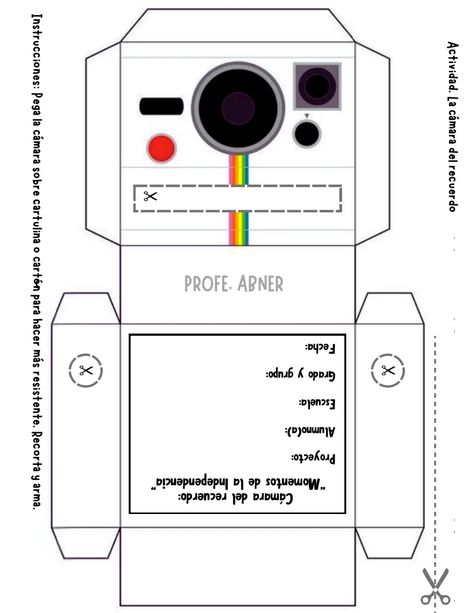 Actividad. La cámara del recuerdo (La Independencia de México).pdf Camera Crafts, Diy Camera, Dress Up Day, Spanish Class, Paper Crafts, Drawings, Pins, Gifts, Molde
