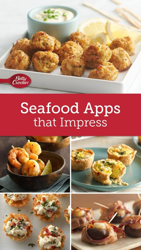 From coconut shrimp to crab cake bites, guests won’t be able to get enough of these apps that are even easier to make than you think! Betty Crocker Crab Cake Bites, Crab Cake Bites, Healthy Coconut Shrimp, Gameday Food, Healthy Fridge, Entertaining Appetizers, Coconut Shrimp Recipes, Savory Treats, Betty Crocker Recipes