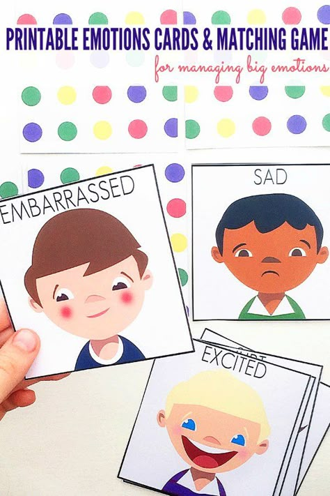 Managing Big Emotions: Printable Emotions Cards and Matching Game. Great for use with children of all ages at home or school. Emotions Printable, Emotions Game, Teaching Emotions, Emotions Preschool, Emotions Cards, Big Emotions, Emotions Activities, Social Emotional Activities, Games Ideas