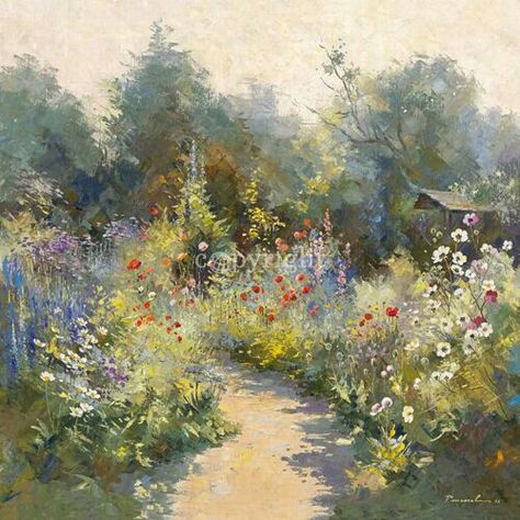 Johan Messely Painting Pathways, Garden With Flowers, Garden Paintings, Paintings Landscape, Garden Painting, Garden Path, Painting Watercolor, Pastel Painting, Fine Arts Posters