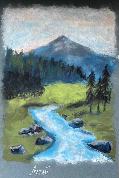 Chalk Pastel Drawings Landscapes, Chalk Pastel Landscape Easy, Chalk Pastel Art Ideas Landscapes, Soft Pastels Landscape, Oil Pastel Art Nature, Soft Pastel Landscape Paintings, Oil Pastel Nature Drawings, Oil Pastel Landscape Drawing, Nature Drawing Oil Pastel