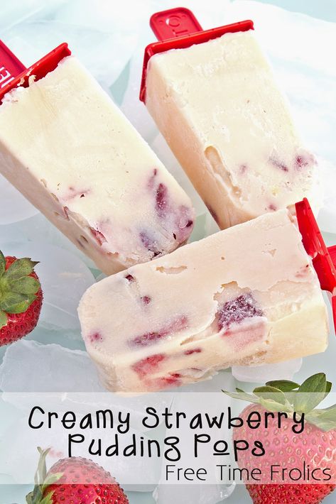 Strawberry Pudding Pops with TruMoo Jello Pudding Pops, Fruit Lollies, Pudding Popsicles, Frozen Popsicles, Pudding Pops, Frozen Treats Recipes, Strawberry Pudding, Fruit Pudding, Ice Lollies