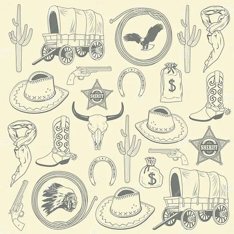 Cowboy seamless pattern stock vector. Illustration of colored - 29105331 Katy Aesthetic, Small Western Tattoos, Cowboy Boot Tattoo, Cowgirl Tattoos, Cowboy Tattoos, Western Artwork, Cowboy Design, Cowboy Aesthetic, Western Tattoos