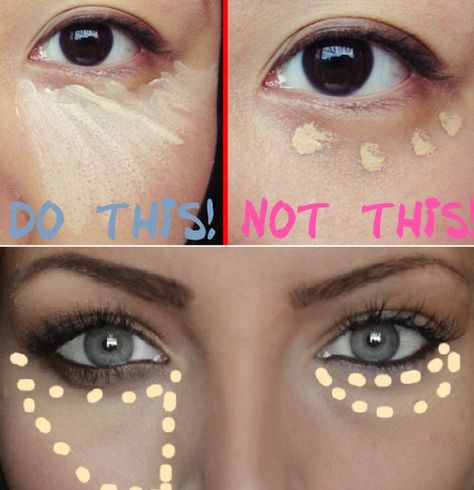 The correct way to put on concealer! (Without looking like you were wearing tanning goggles!) Eye Makeup Concealer, Best Under Eye Concealer, Under Eye Makeup, How To Apply Concealer, Under Eyes, Dark Circles Under Eyes, Dark Under Eye, Concealer Makeup, Apply Makeup