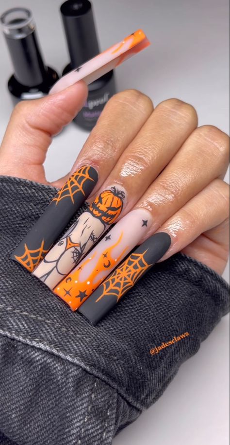 Horror Nails, Holloween Nails, Halloween Acrylic Nails, Dope Nail Designs, Unique Acrylic Nails, Nails 2023, Bling Acrylic Nails, Halloween Nail, Halloween Nail Art