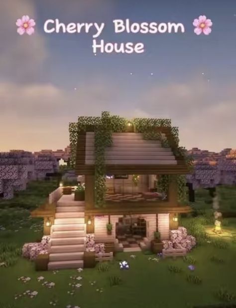 Minecraft Inner House Ideas, Mincraft Idea Houses Cherry Blossom Easy, Minecraft Cherry Blossom Biome House Ideas, Mc Storage House, Cherry Wood Gazebo Minecraft, Cherry Bloom House Minecraft, Cute Girly Minecraft Houses, Minecraft Houses Blossom, Cherry Blossom Cabin Minecraft