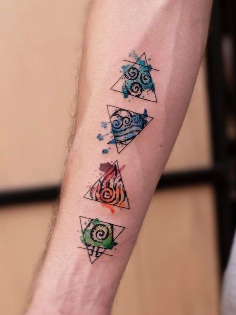 "Koray Karagözler> Los cuatro elementos #tattoo #ink #art #watercolor" Four Elements Tattoo, Element Tattoo, Atla Tattoo, Avatar Tattoo, Elements Tattoo, Geniale Tattoos, 4 Elements, Four Elements, The Last Air Bender