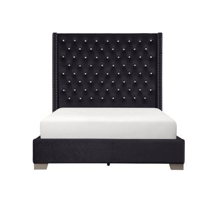 Luxury Black Bed Frame, Black Kingsize Bed, Black Headboard Bedroom, Beds Black, Black Velvet Bed, Black Velevet Bed, King Platform Bed With Headboard Black, Black Queen Sized Led Bed Frame, Platform Bed Upholstered