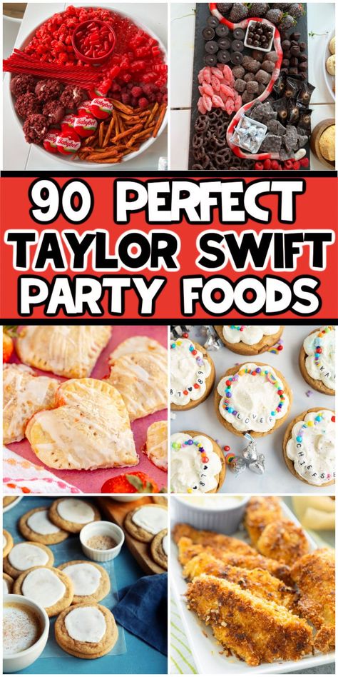 The best Taylor Swift party food ideas! Tons of Taylor Swift inspired foods and drinks! Party Appetizers Desserts, Taylor Swift Party Food, Taylor Swift Food, Taylor Swift Party Ideas, Taylor Swift Birthday Party Ideas, Bowl Party Food, Taylor Swift Inspired, Most Paused Movie Scenes, Taylor Swift Party