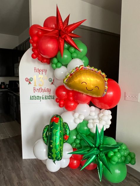 Mexican Event Decor, Mexican Theme Balloon Arch, Taco Bout A Party, Balloon Birthday Themes, Balloon Pillars, Fiesta Birthday Invitations, Mexican Birthday Parties, Mermaid Birthday Decorations, Happy 13th Birthday