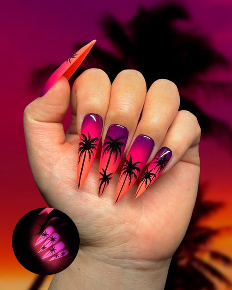 Vacations Nails Acrylic, Bright Ombre Nails, Cali Nails, Sunset Nail Art, Gigi Nails, Alcohol Cleanse, Maldives Sunset, Artsy Nails, Vacation Nails Beach