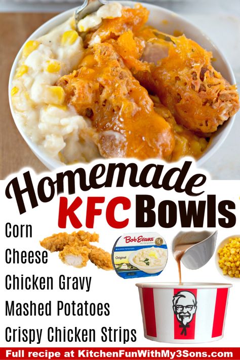 Kfc Bowl Recipe Casserole Easy, Kfc Casserole Bowl, Kentucky Style Chicken Bowl, At Home Kfc Bowls, Famous Kfc Bowl, Kfc Chicken Bowl Casserole, Keto Kfc Bowl, Easy Kfc Bowl Recipe, Kfc Famous Bowl Recipe Casserole Easy