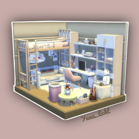 Sims 4 cute girl's room, without cc. My ID is Yuna_licht #ts4 #sims4 #Sims #sims4rooms sims 4 inspiration Sims Room Layout, Sim4 Room Ideas, Cute Sims 4 Houses Interior, Room Inspo Sims 4, Room Ideas For Sims 4, Sims 4 Inspo Room, Room Ideas Sims 4 No Cc, No Cc Sims 4 Rooms, Sims 4 Room Ideas No Cc Base Game