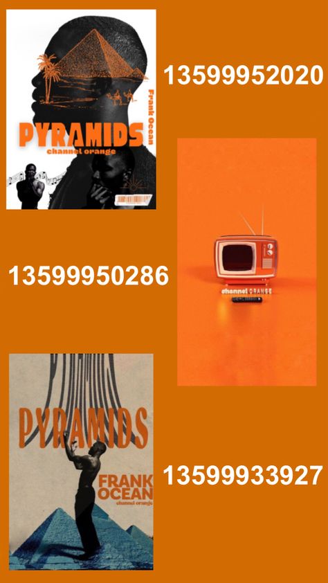 Bloxburg Frank Ocean Poster Codes, Bloxburg Orange Decal Codes, Bloxburg Decals Codes Artist, Bloxburg Decals Codes Frank Ocean, Album Codes For Bloxburg, Bloxburg Artist Decals, Bloxburg Artist Poster Codes, Frank Ocean Decals Bloxburg, Orange Bloxburg Decals