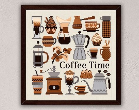 SamXstitch - Etsy Coffee Cup Cross Stitch Pattern, Coffee Embroidery Patterns, Cross Stitch Coffee, Cross Stitch Fall, Coffee Cross Stitch Pattern, Coffee Cross Stitch, Kitchen Cross Stitch, Coffee Embroidery, Stitch Coffee