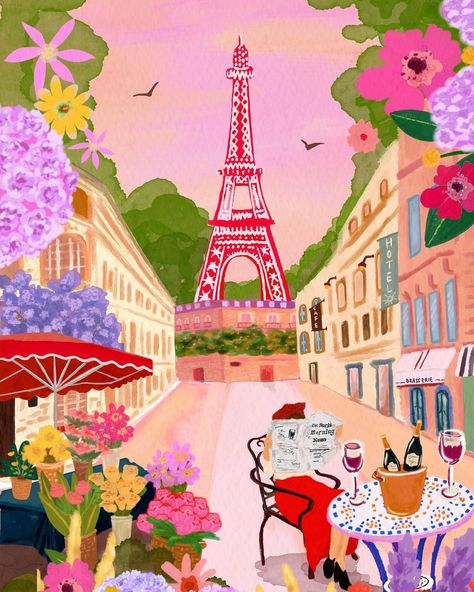 Bonjour March🌸 Spring is here and I’m welcoming it with a fresh Paris print full of blooming charm! 🌼✨ When Paris comes to mind, so does… | Instagram Paris Family Trip, Wine Picture, Eiffel Tower Illustration, Paris Background, Tower Illustration, Types Of Wallpaper, Spring Cartoon, Welcome To Paris, Blackboard Art