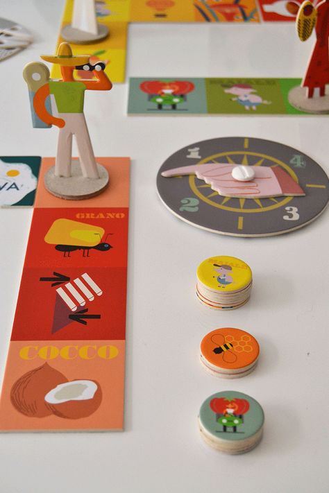 Now is the time to get your kids out from behind the screen. This is a really special board game and a crowdfunding project created by Milimbo studio: “Il Ricettario Magico” (The Magic Recipes). Four intrepid adventurers are going to start their own journey to looking for foods needed to prepare a recipe. Board Games Diy, Game Card Design, Cardboard Toys, Board Game Design, Toy Packaging, Fun Board Games, Board Games For Kids, Magic Recipe, Diy Games