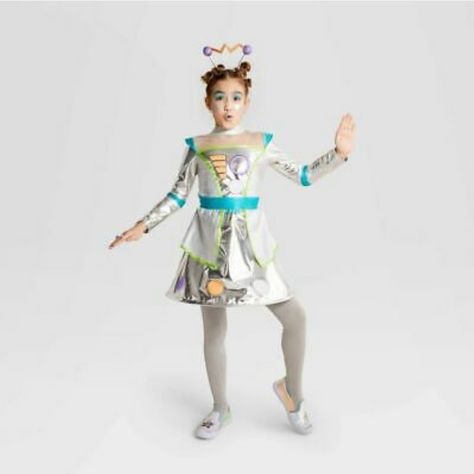 Kids Robot Metallic Long Sleeve Dress With Hoop Bottom And Bouncy Headpiece. Wear This Alone Or Join The Family As Robot Family. Velcro Closure Back. Clear Mesh Shoulders With Capped Shoulders. New With Original Packaging. Robot Dress, Robot Halloween Costume, Snow Queen Dress, Colorful Highlights, Robot Costume, Robot Costumes, Rapunzel Dress, Halloween Coustumes, Sea Dress