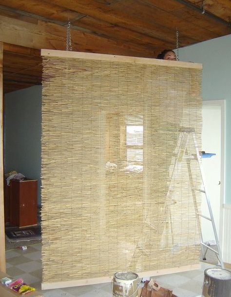 reed fencing diy room divider Room Divider Diy, Reed Fencing, Bamboo Room Divider, Decorative Room Dividers, Long Room, Room Divider Ideas, Divider Ideas, Diy Room Divider, Room Divider Curtain