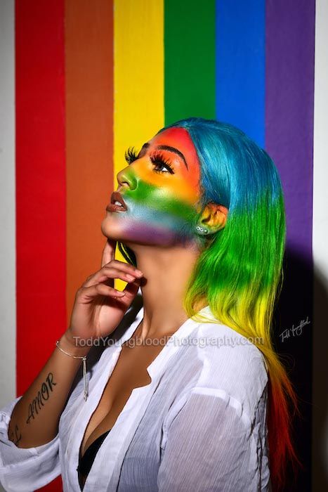 Pride Make-up and photoshoot, creative pride photography with fashion model Maria D Coming Out Photoshoot, Rainbow Photoshoot Ideas, Pride Month Photoshoot Ideas, Pride Month Photoshoot, Pride Photography, Pride Photoshoot Ideas, Lgbtq Photoshoot Ideas, Rainbow Photoshoot, Pride Photoshoot