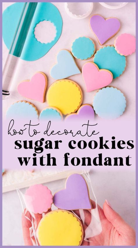 How to Decorate Sugar Cookies with Fondant - Sweetness and Bite Fondant Iced Biscuits, Fondant Icing Cookies, How To Make Fondant Cookies, Fondant Covered Cookies, Cookies With Fondant Decorations, Fondant On Cookies, Fondant Sugar Cookies, Cookies With Fondant, How To Use Fondant