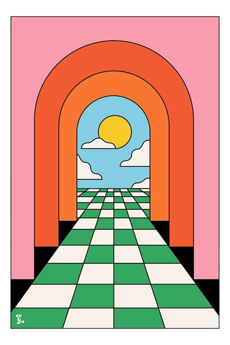 Geometric illustration design - arches Wall Decor Gallery, Groovy Art, Gradient Art, Retro Art Prints, Retro Painting, Art Eclectic, Pop Illustration, Decor Gallery Wall, Abstract Art Wall