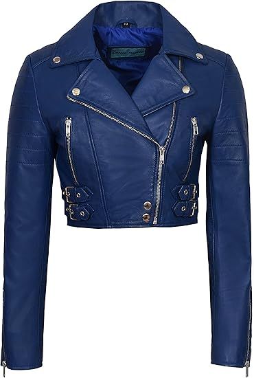 Ladies Short Body Leather Jacket Blue Slim Fit Short Biker Style Lambskin 5625 at Amazon Women's Coats Shop Short Biker, Leather Jacket Women, Blue Leather Jacket, Ladies Short, Slim Fit Shorts, Biker Style, Leather Jackets Women, Women's Coats, Jacket Women