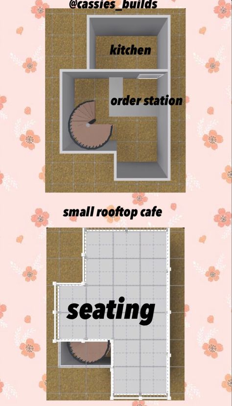 Cute Small Cafe Ideas Bloxburg, House Layouts 2 Story Mansion, Modern House Layouts 2 Story, Cafe Floor Plan Layout, 2 Story Mansion, Modern Mansion Bloxburg, Small Rooftop, Cafe Layout, Small Mansion