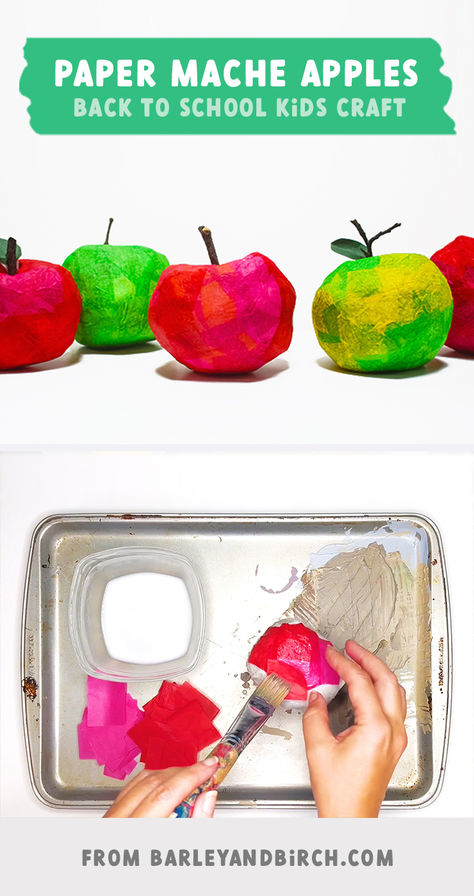 Our DIY Paper Mache Apples Back to School Craft Harvest Crafts For Kids, Cute Paper Mache, Using Paper Scraps, Diy Paper Mache, Fall Displays, Apple Crafts, Harvest Crafts, Apple Back To School, School Kids Crafts