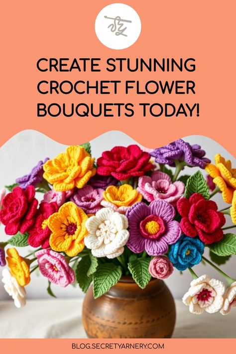 Discover the art of creating beautiful crochet flower bouquets. Learn techniques, patterns, and tips to craft stunning floral arrangements that last forever. How To Arrange Flowers Bouquets, Crochet Bouquet Flowers Free Pattern, Crochet Bouquet Pattern Free, Crochet Flower Bouquet Free Pattern, Crochet Bouquet Flowers, Start Crocheting, Crochet Flower Bouquet, Crochet Garden, Arrange Flowers