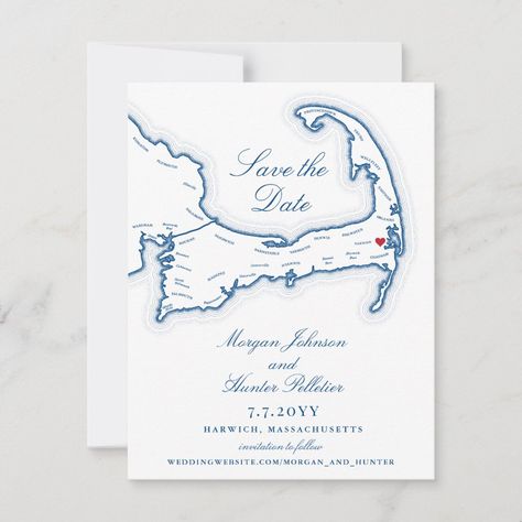 Navy Blue Save The Date, Blue Wedding Save The Date, Map Of Cape Cod, Cape May Wedding, Save The Date With Photo, Blue Save The Date, Wychmere Beach Club, Chatham Bars Inn, Elegant Cape