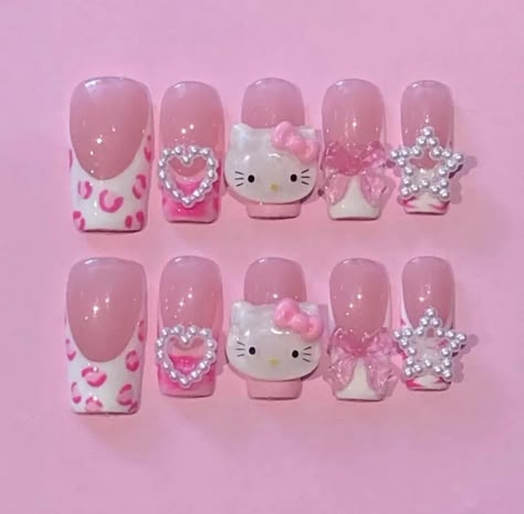 Hello Kitty Nail, Kitty Nail, Bow Nail Art, Hello Kitty Y2k, Kitty Nails, Hello Kitty Clothes, Hello Kitty Accessories, Hello Kitty Nails, Girly Acrylic Nails