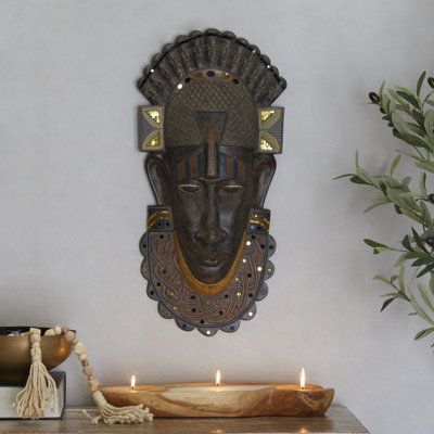 African Decor Living Room, African Room, Afrocentric Decor, Style Bungalow, African Inspired Decor, Wooden Console Table, African Sculptures, Head Sculpture, African Home Decor