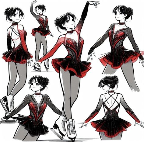 Figure Skater Character Design, Ballerina Poses Reference Drawing, Twirling Dress Reference, Ice Skating Drawing Reference, Ballerina Poses Drawing, Ice Skating Poses Drawing, Ballerina Character Design, Ice Skating Drawing, Ice Skate Drawing