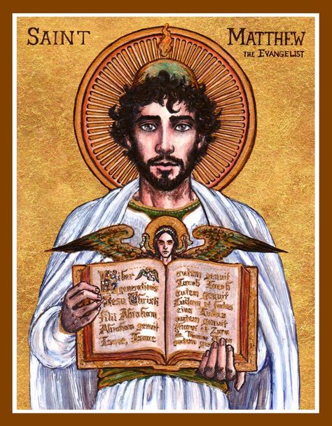 The Biblical writer Matthew ~ St Mathew, Matthew Icon, St Matthew, Saint Matthew, Catholic Images, Religious Images, Ink Watercolor, Religious Icons, Catholic Art