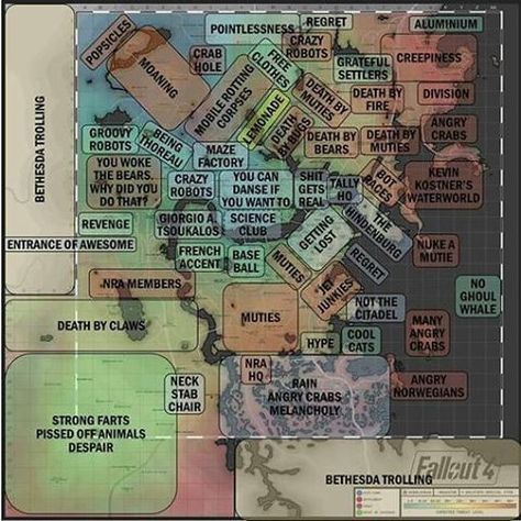 I like this map better  ~nukacolaquantum Fallout 4 Map, Fallout 4 Secrets, Fallout Map, Fallout 4 Tips, Fallout 4 Funny, Fallout Facts, Fallout Lore, Fallout Meme, Fallout Funny