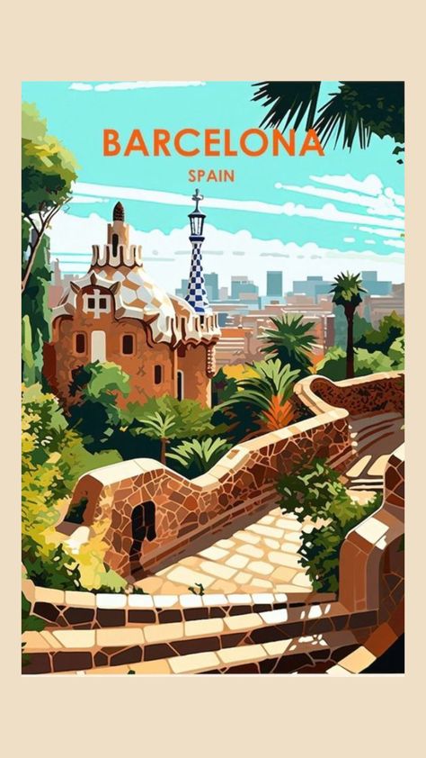 Travel Poster Aesthetic, Spain Cartoon, Vintage Travel Posters Art Deco, Spain Illustration, Barcelona Travel Poster, Spain Poster, City Posters, Postal Vintage, Travel Poster Design