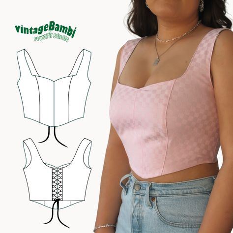 Beginner Corset Pattern, Free Beginner Sewing Patterns For Women, Party Top Sewing Pattern, Easy Corset Pattern Free, Sowing Designs Top, Corset Top Pattern Free Pdf, Corset Top Sewing Pattern Free, Fairy Shirt Diy, Bustier Top Pattern Free