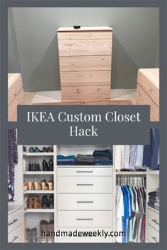 Ikea Custom Closet, Ikea Custom, Ikea Tarva Hack, Ikea Tarva, Diy Custom Closet, Master Closet Design, House Closet, Ikea Desk Hack, Closet Redo