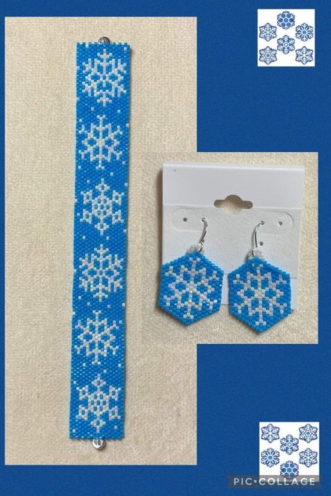 Brick Stitch Tutorial, Stitch Bracelet, Snowflake Bracelet, Stitch Earrings, Earrings Patterns, Beaded Snowflakes, Brick Stitch Earrings, Snowflake Earrings, Beaded Cross