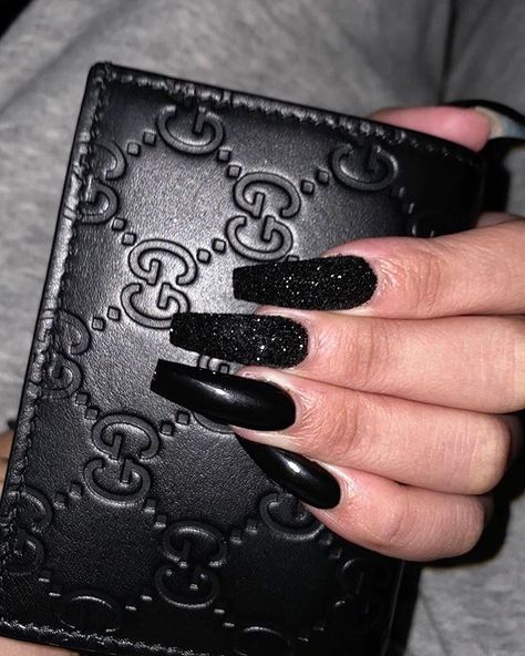 Silver Ballerina Nails, Sparkle Nails Gold, Black Matte Acrylic Nails, Black Sparkle Nails, Nails For Winter, Black Marble Nails, Black Ombre Nails, Nye Nails, Black Coffin Nails