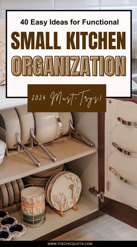 40 Small Kitchen Organization Ideas For Clever Storage - The Chic Quota Too Small Kitchen Ideas, Organisation Ideas Home, Kitchen Storage For Small Spaces, Organization Kitchen Pantry, Kitchen Small Space Organizing, Small Storage Kitchen, Organize Small Apartment Kitchen, Small Kitchen Inspirations Minimalist, Kitchen Cabinet Organization Small Space