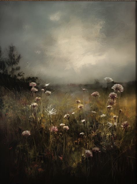 19th Century Impressionist Art, Moody Canvas Paintings, Moody Painting Ideas On Canvas, Moody Cloud Painting, Landscape Painting Inspiration, Tonalism Art, Gloomy Painting, Dark Landscape Painting, Vintage Nature Aesthetic