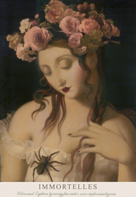 ART | Stephen Mackey (via Bloglovin.com ) Stephen Mackey, Flowers In Her Hair, Lowbrow Art, Fantasy Setting, Pop Surrealism, British Artist, Dark Art, A Flower, Her Hair