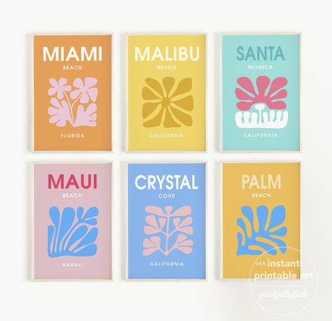 Excited to share this item from my #etsy shop: California print set of 6, Malibu beach, Miami beach print, Preppy room decor, preppy wall art posters colorful teen girl room decor, dorm Preppy Palm Beach Poster, Beachy Room Prints, California Room Ideas, Malibu Painting, Preppy Travel Prints, Preppy Bathroom Ideas, Preppy Girl Room, Teen Beach Room, Beach Girl Room