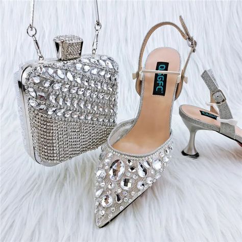 Ladies' Party Sandals And Diamond Bags Pu Heels, Ladies Party, Blue Dark, Elastic Band, Blue Sky, Heel Height, High Heels, Women Shoes, Elastic