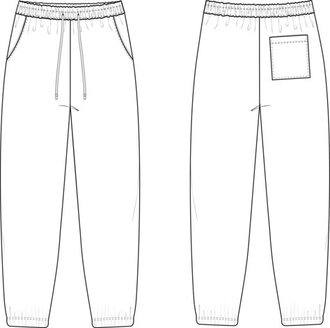 Cuff Sweatpants Flat Technical Drawing Illustration Five Pocket Classic Blank Streetwear Mock-up Template for Design Tech Packs CAD Joggers Sweat Pants Template, Sweatpants Design Template, Sweatpants Drawing Reference Male, Joggers Flat Sketch, Clothing Design Template, Clothing Templates Design, Sweatpants Sketch, Joggers Template, Joggers Drawing